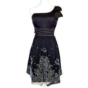 VTG Y2K Taboo One-Shoulder Black Embroidered Dress Elegant Hoco Babydoll Goth